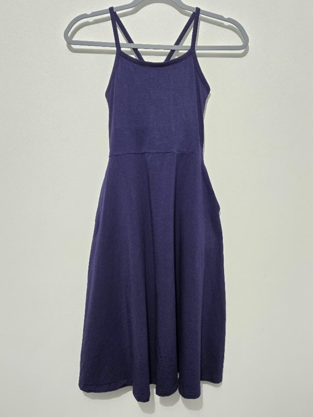 Pact Womens Fit & Flare Midi Dress Sz XXS Navy Pockets Organic Racerback Stretch